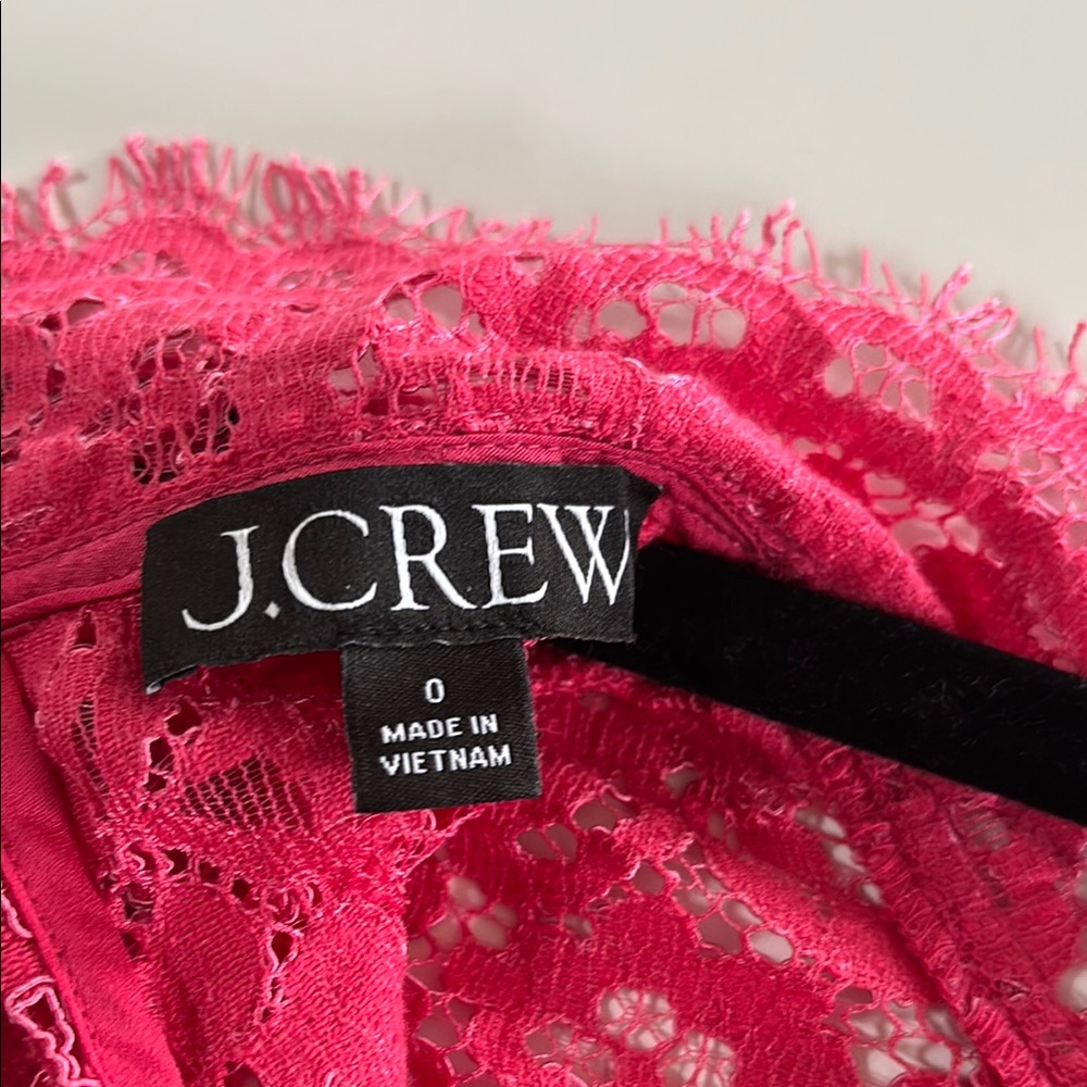 J. Crew Scalloped Lace Mock Neck Top Keyhole Back Hot Pink - Picture 3 of 7